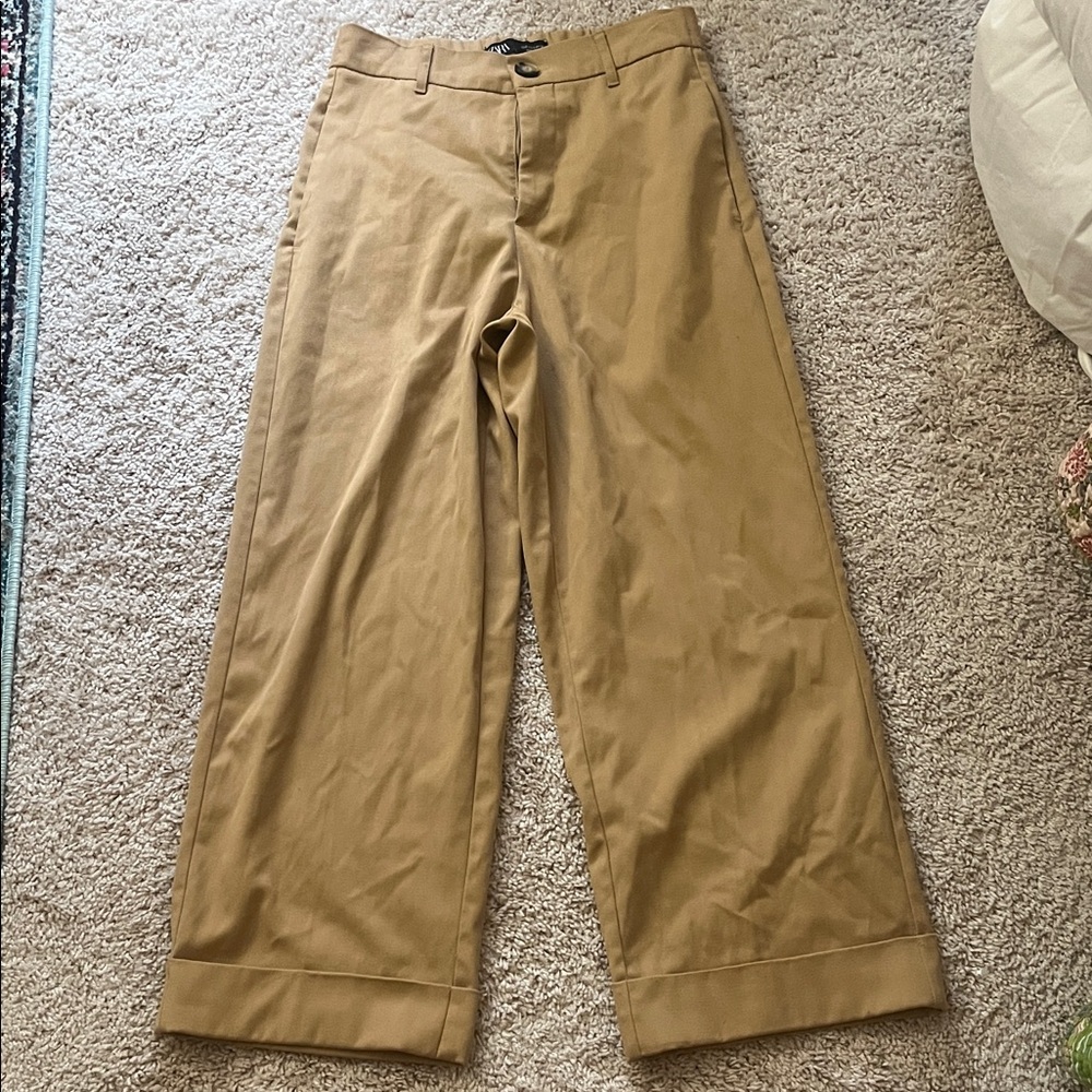 Zara Khaki Wide Leg cropped pants